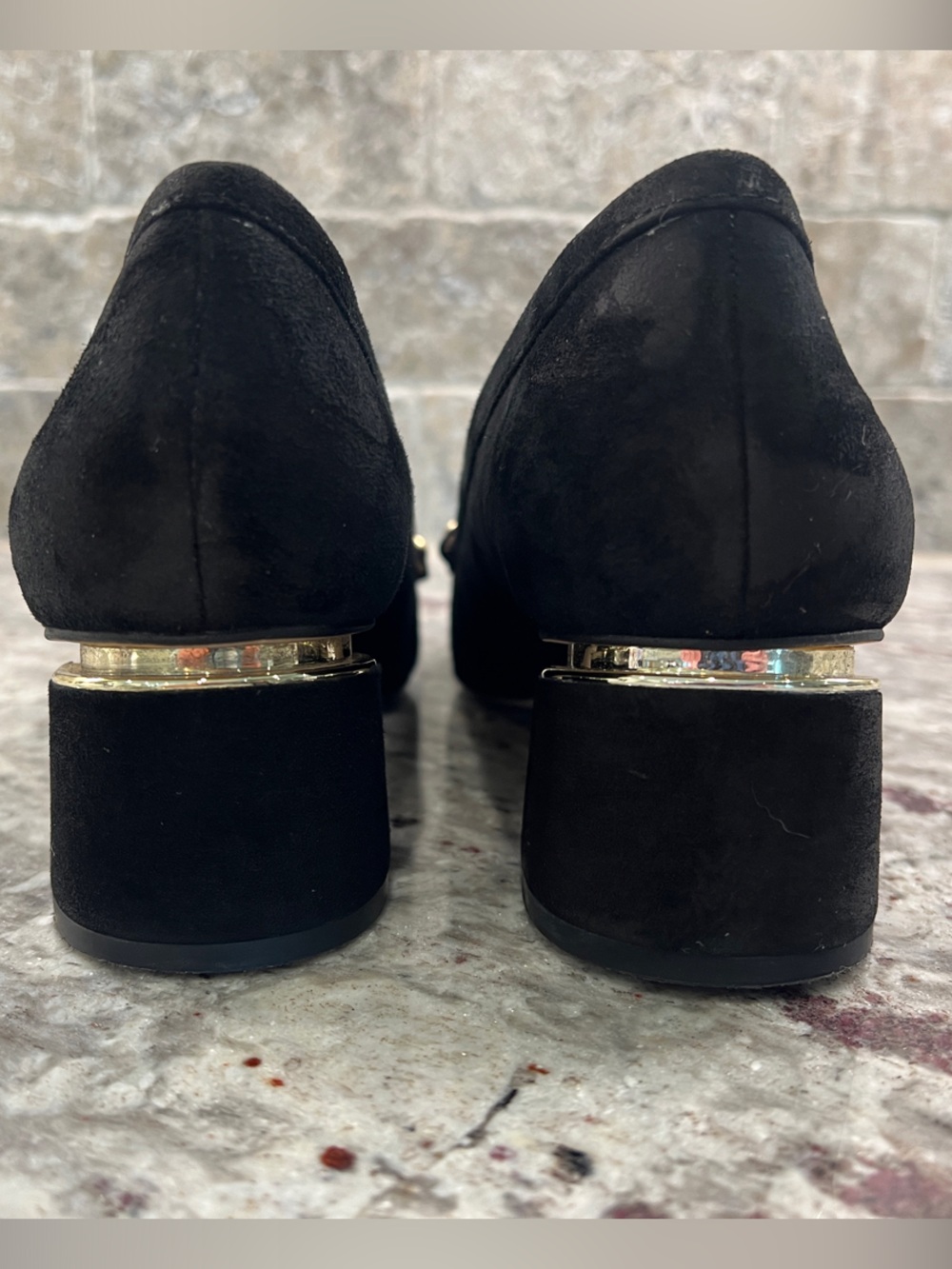 Enzo Angiolini Black Suede Pointed Loafers with Gold Studs - Picture 3 of 7